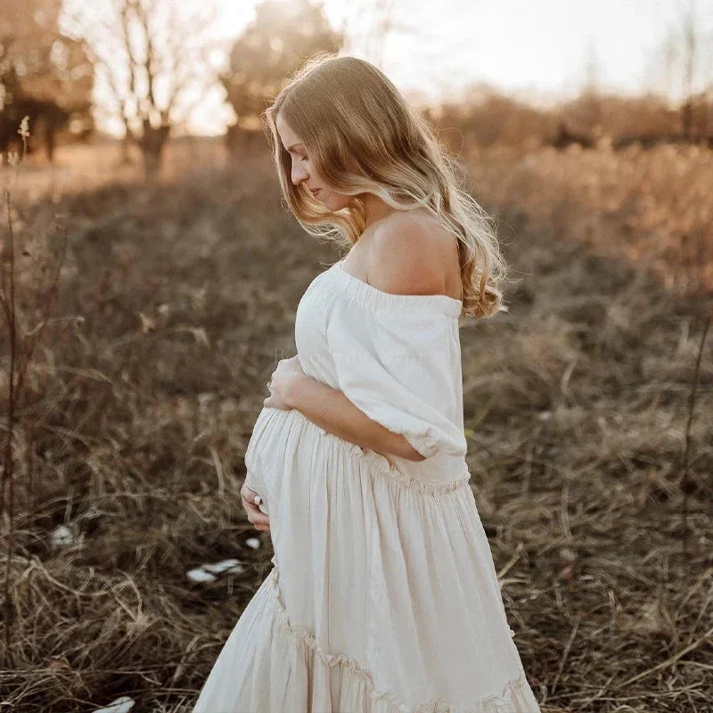 nvxiot - Bohemian Maternity Photo graphy Dress for Baby Shower Photoshoot Maternity Wear Straight shoulder Sweet Style