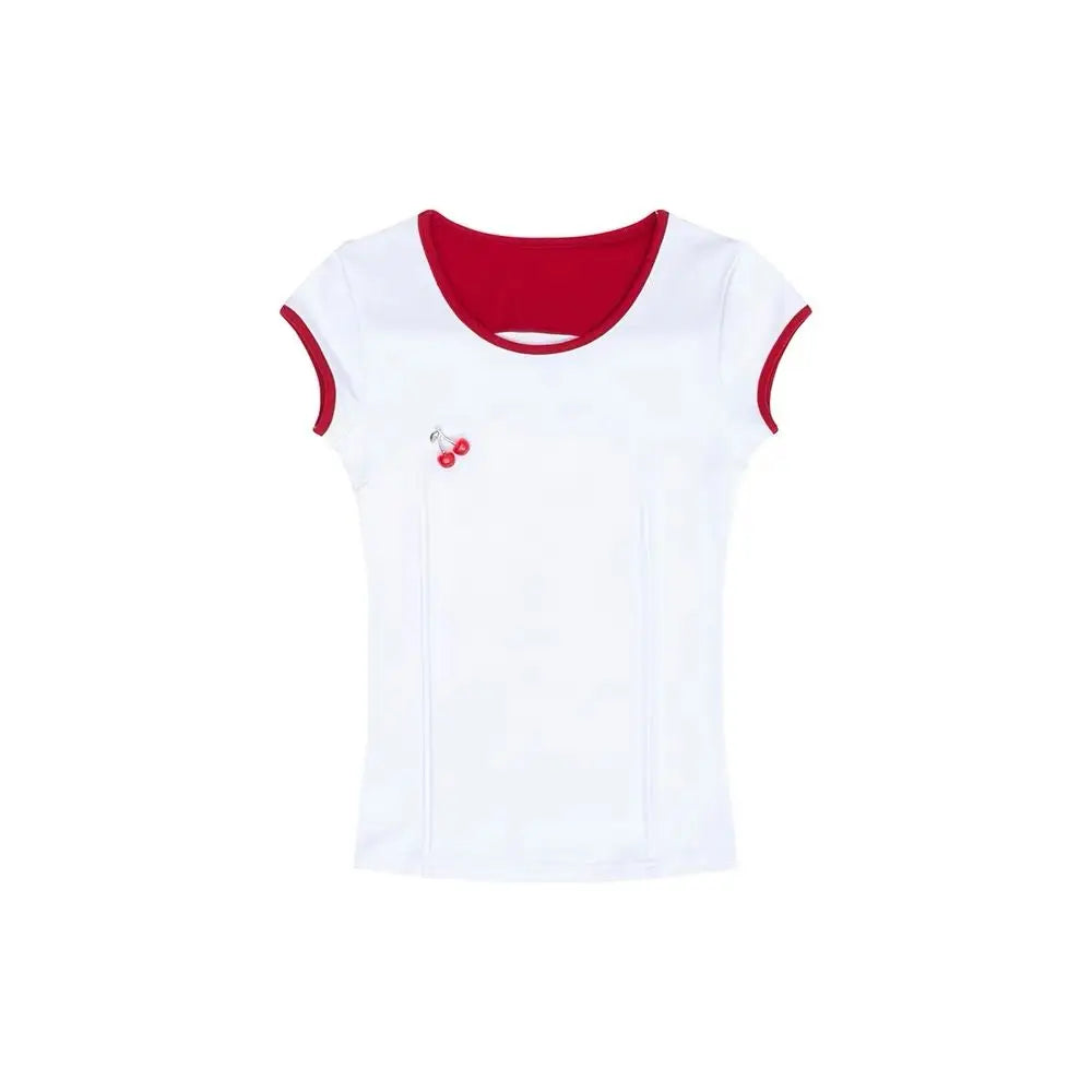 MQTIME - Cherry Pendant Bodycon Skinny Crop Top Short Sleeve T-Shirt TShirt Cropped harajuku fairycore 2000s y2k grunge korean cloth cute