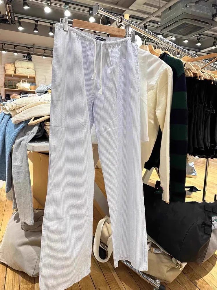 nvxiot - Yaphleet Y2K Girls Vintage Striped Wide Leg Pants 2024 Spring Fashion Ladies Casual Straight Pants for Women Streetwear Bottoms