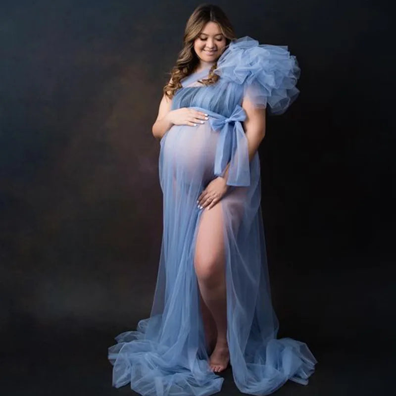 nvxiot - See Through Sexy Maternity Photoshoot Dresses One Shoulder Pregnant Women Photography Props Gowns Premama Evening Bathrobe Tulle