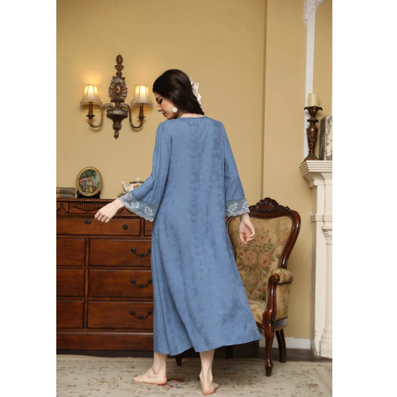 nvxiot - Pregnant Women's Sleeping Dress Four Seasons New Sweet Princess Gravida Lounge Dress Loose Soft Breathable Home Furnishing Dress