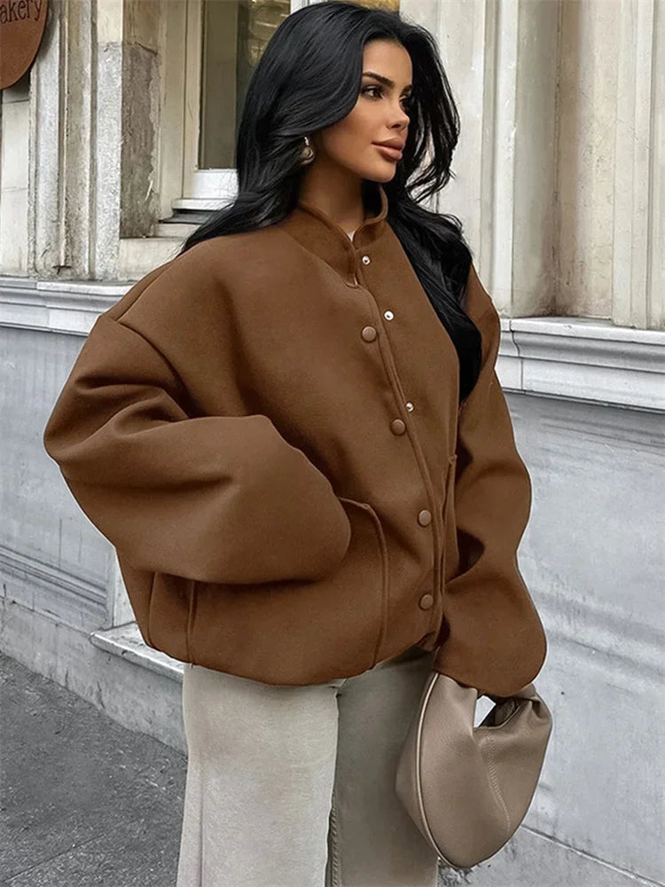 nvxiot - Winter Vintage Pocket Outwear Female Patchwork Loose Casual Lapel Long Sleeve Casual Solid Streetwear Women's Coat 2024