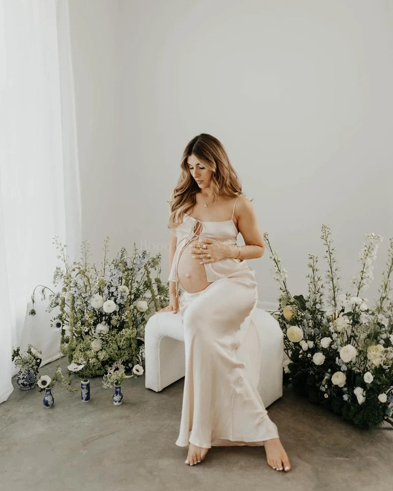 nvxiot - Maternity Irregular Ruffle Edge Strapless Backless Bodycon Dress Breast-wiping Skirt