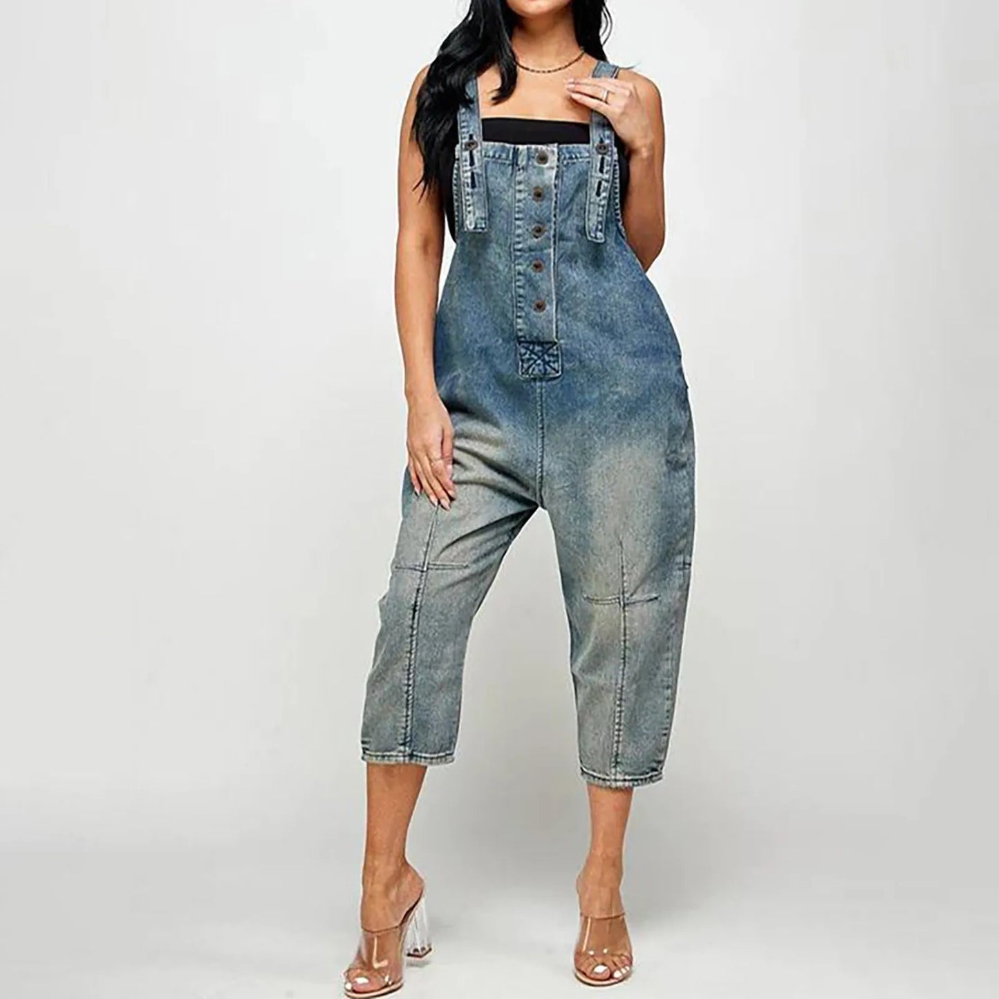 nvxiot - Women's Summer New Loose Multi Pocket Denim Overalls Oversized Jumpsuits Fashion Baggy Casual One-piece Strap Playsuits 2024