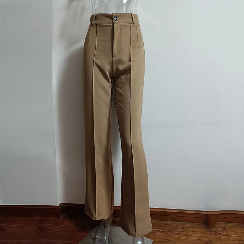 nvxiot High Waisted Casual White Trousers Women Brown Stright Pants Office Lady Korean Style Women Pantalones De Mujer