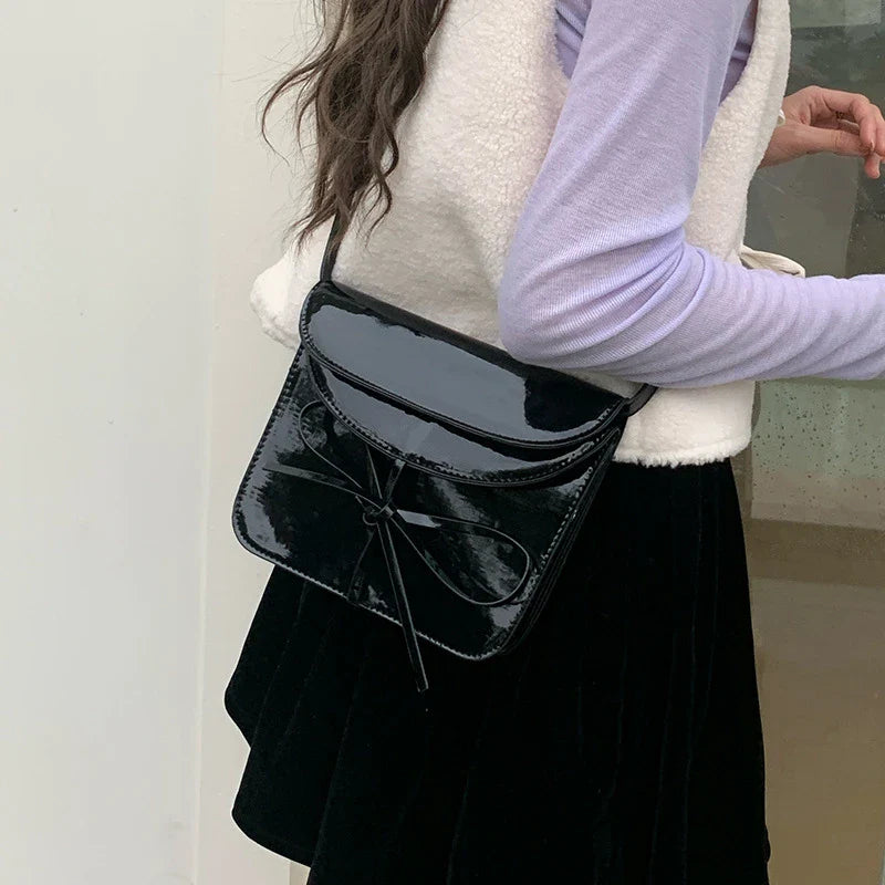 nvxiot - Red Fashion Womens Shoulder Bag Small Vintage Korean Style Elegant Sweet Bow Crossbody Bag Square Designer Ladies Handbag