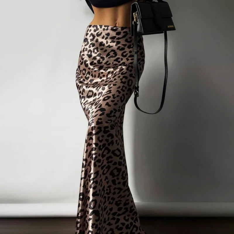 MQTIME - Women Elegant Long Leopard Skirt for Summer New Fashion Women Retro Floor Slim Skirts Women Long Leopard Print Skirts