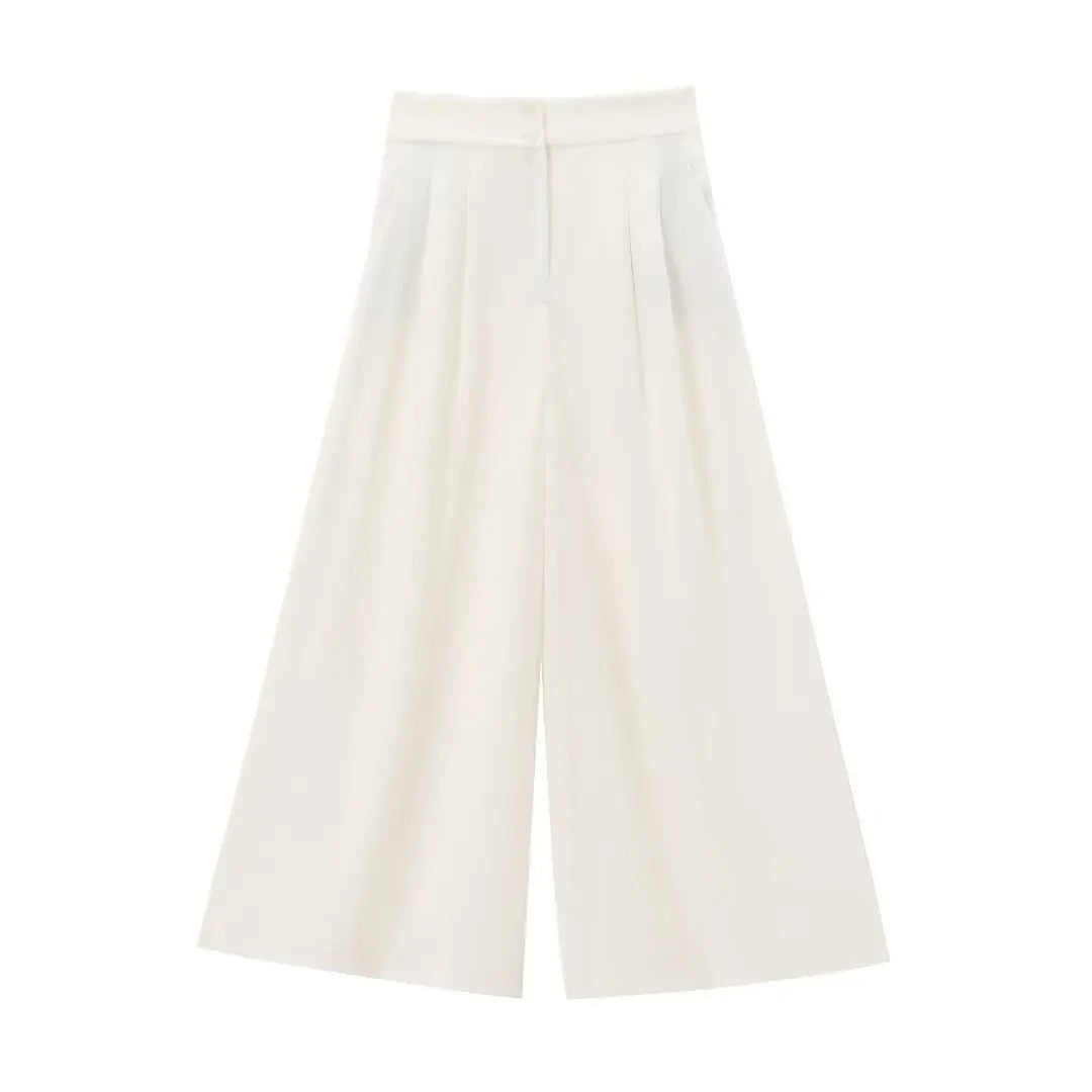 nvxiot - Women's Summer Elegant Solid Zipper Casual Pocket Button Decoration Pants Women Chic Pleated Street Wide-Leg Pant Mujer