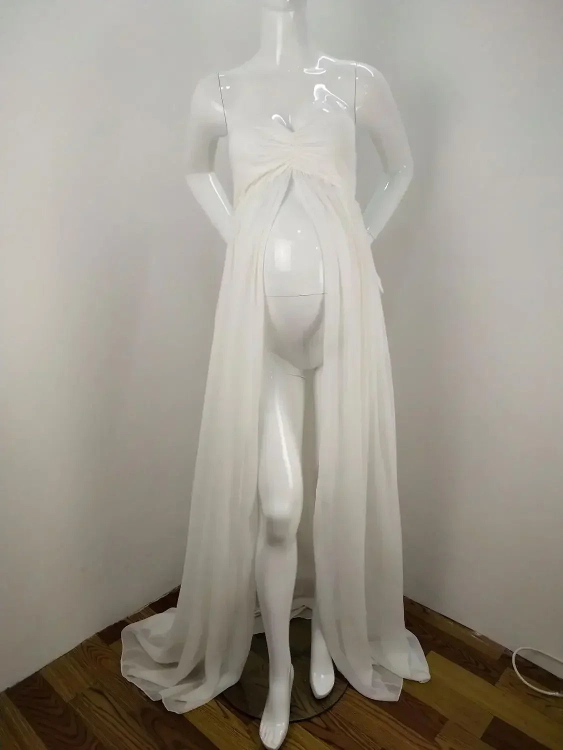 nvxiot - Maternity Summer Leisure Dresses Sexy Shoulderless Photo Shoot Women Front Open Cotton Chiffon Pregnancy Dress Photography Props
