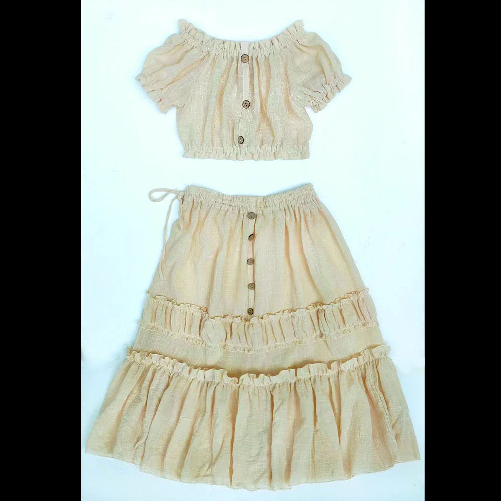 MQTIME - 9-13 Year Old Girl Linen Cotton Two-Piece set Bohemian Dress For Parent-Child Wear Photo Shoot Photography Dress For Girl