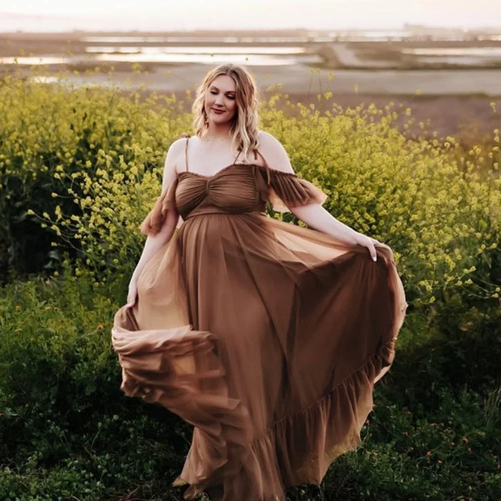 nvxiot - Bohemian Pregnancy Dress Elegant Two Piece Sling Chiffon Set Maternity Gown For Photo Shoot Photography Dress For Women