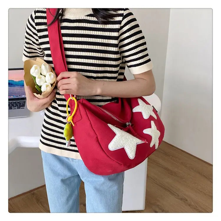 nvxiot - Star Y2k Messenger Bag Women New Harajuku Cute Canvas Casual Tote Crossbody Bag Ladies Red Bolsa Mujer Aesthetic