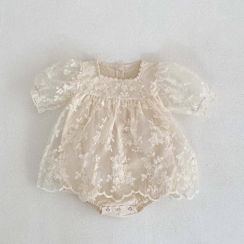 MQTIME - 2024 Summer Newborn Baby Girl Clothes Embroidered GIrl's Skirt Romper Puff Sleeve Princess Climbing Dress Clothing for 0-2Y