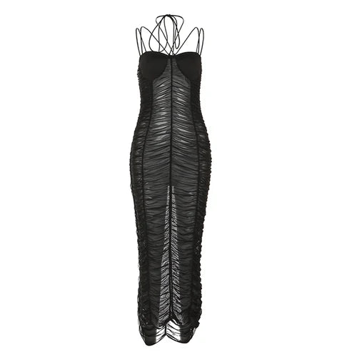 MQTIME - European and American Style Sexy Mesh Hollow Suspender Skirt Women's Design Sheath Dress Dress Nightclub Dress Summer Dress
