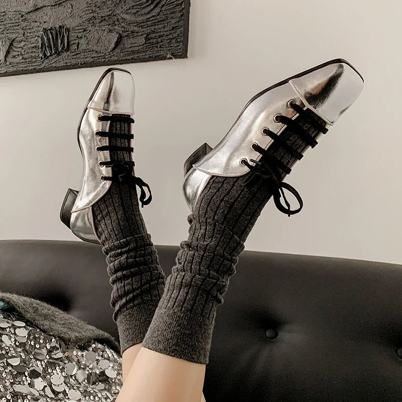 MQTIME - 2024 summer women sandals natural Leather shoes 22-24.5cm cowhide+sheepskin lace up Mary Jane shoes square toe women shoes