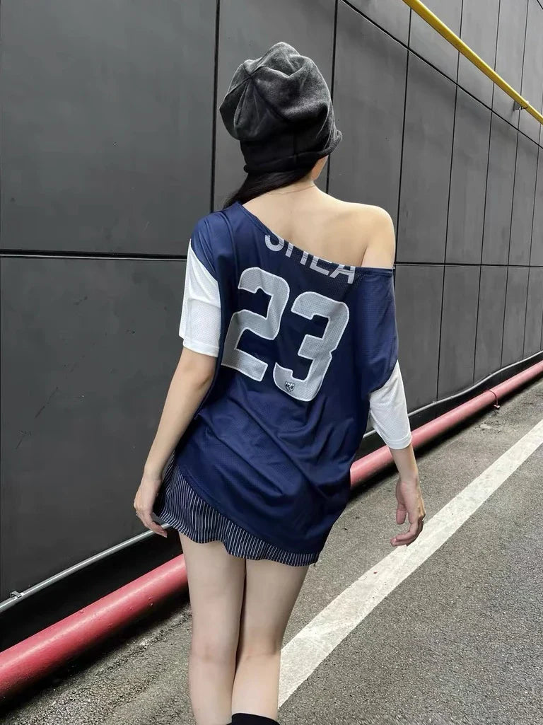 MQTIME - Streetwear Y2k Graphic T Shirts Women Oversized Vintage Off Shoulder Tees Harajuku Letter Printed Short Sleeve Tops