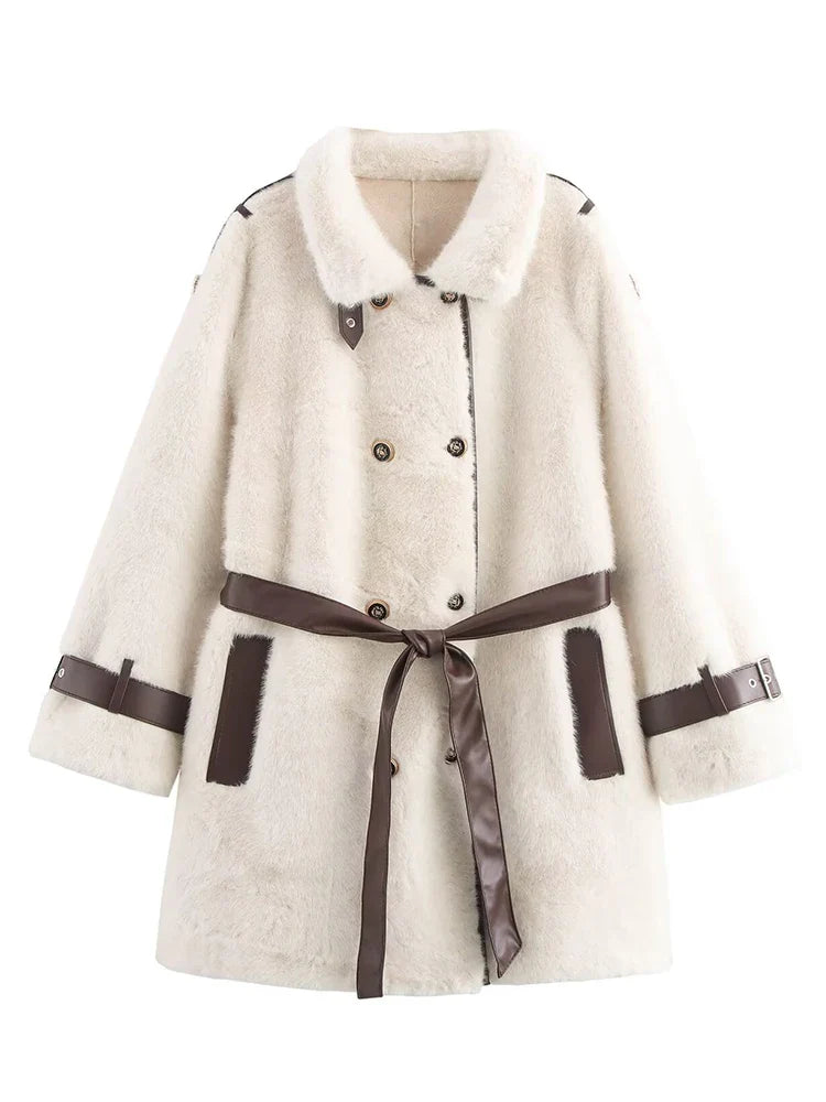 MQTIME - 2024 Women Autumn Winter Jacket Solid Beige Long Sleeve Tops Outwear Coat For Women