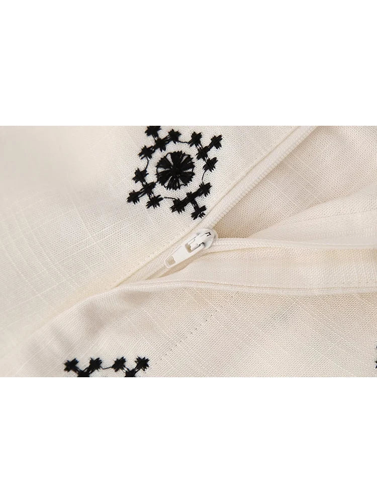 MQTIME - Vintage Women Loose Boho Linen Pants Summer Fashion Ladies Vocation Soft Embroidery Trousers Female Casual Bottoms Chic
