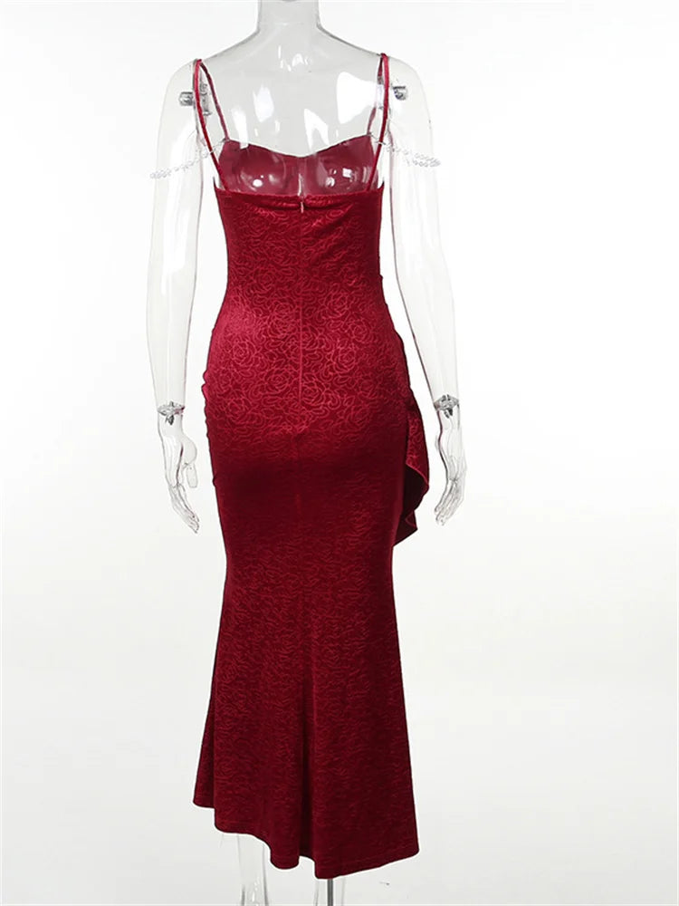 nvxiot New Retro Elegant Women Spaghetti Strap Sexy Prom Dress Strapless Bodycon Slim Red Dinner Party Long Dresses Female Summer