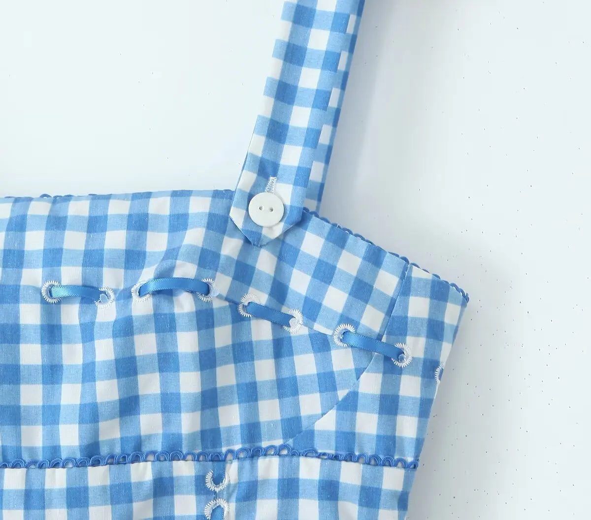 MQTIME - Summer Fashion Atmosphere Retro Blue Plaid Flap Pocket Pants Suspender Long European And American Style Street Design Dress