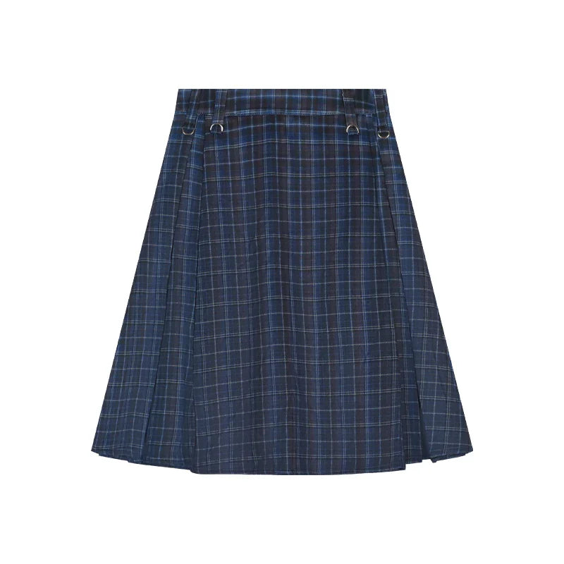 MQTIME - Vintage Plaid Midi Skirt Women American Retro Pleated A-line High Wasit Skirts Summer Fashion Uniform Aesthetics Clothes