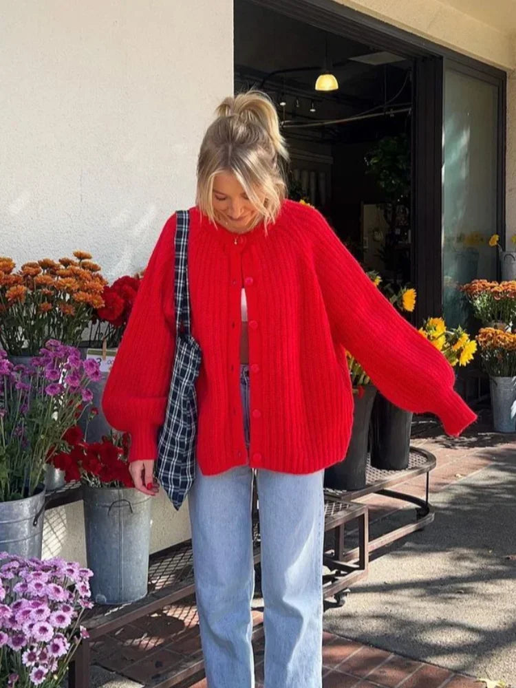 MQTIME - Fashion Solid Twisted O-neck Knitted Cardigan Women Causal Long Sleeve Single Breasted Sweater Coat Autumn New High Streetwear