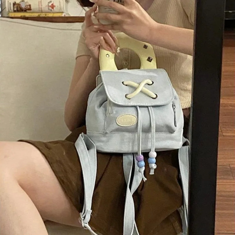 nvxiot - Denim Small Backpack Korean Fashion Harajuku Style 2024 New Student Backpack Sweet Cute Casual Luxury Female Kawaii Bag