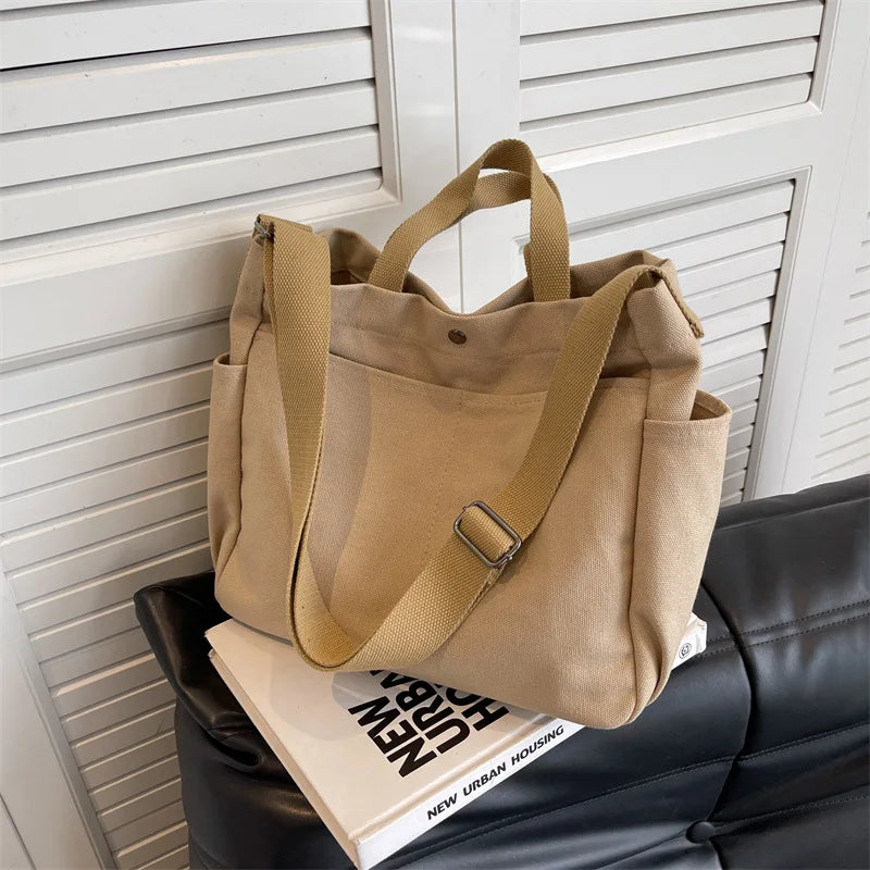 nvxiot Big Handbags Women Canvas Bag Fashion Daily Simple Crossbody Shoulder Bags Female Tote 4 Solid Color Vintage Retro Messenger Bag