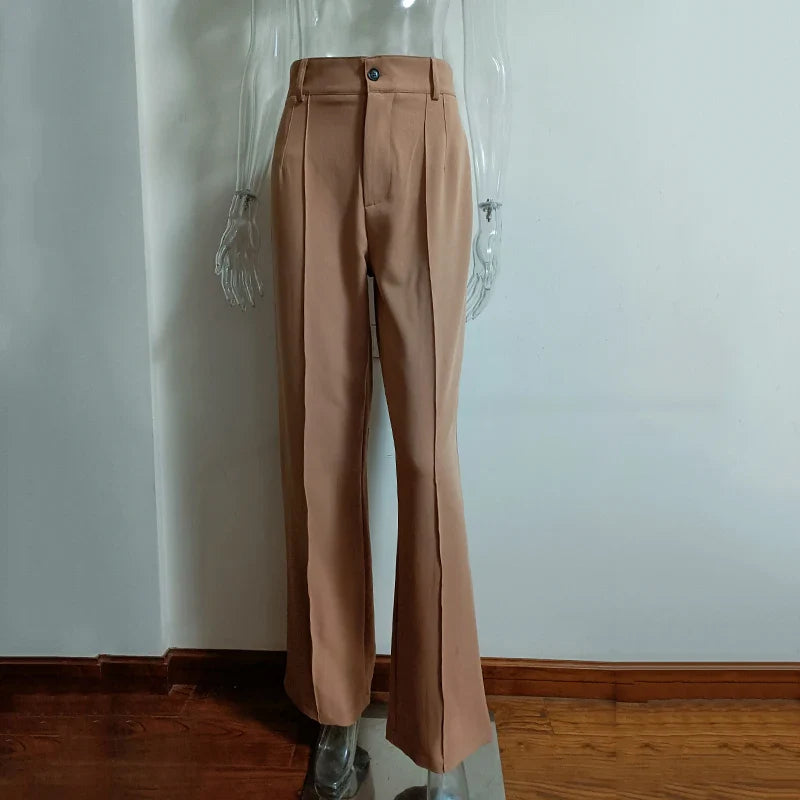 nvxiot High Waisted Casual White Trousers Women Brown Stright Pants Office Lady Korean Style Women Pantalones De Mujer