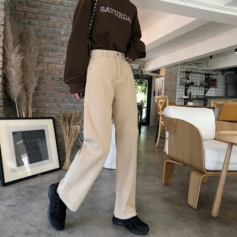 nvxiot - 2024 new women Winter High Waist Corduroy Pants Wide Leg Trousers Autumn Streetwear Casual Harajuku Long Pants Loose Trousers