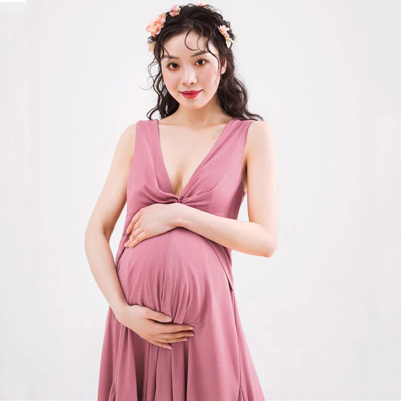 nvxiot - Classic Slim Maternity Photography Dresses Soft Sexy Solid Pregnant Women's Photo Shoot Dress Sleeveless Elegant Gravide Clothes