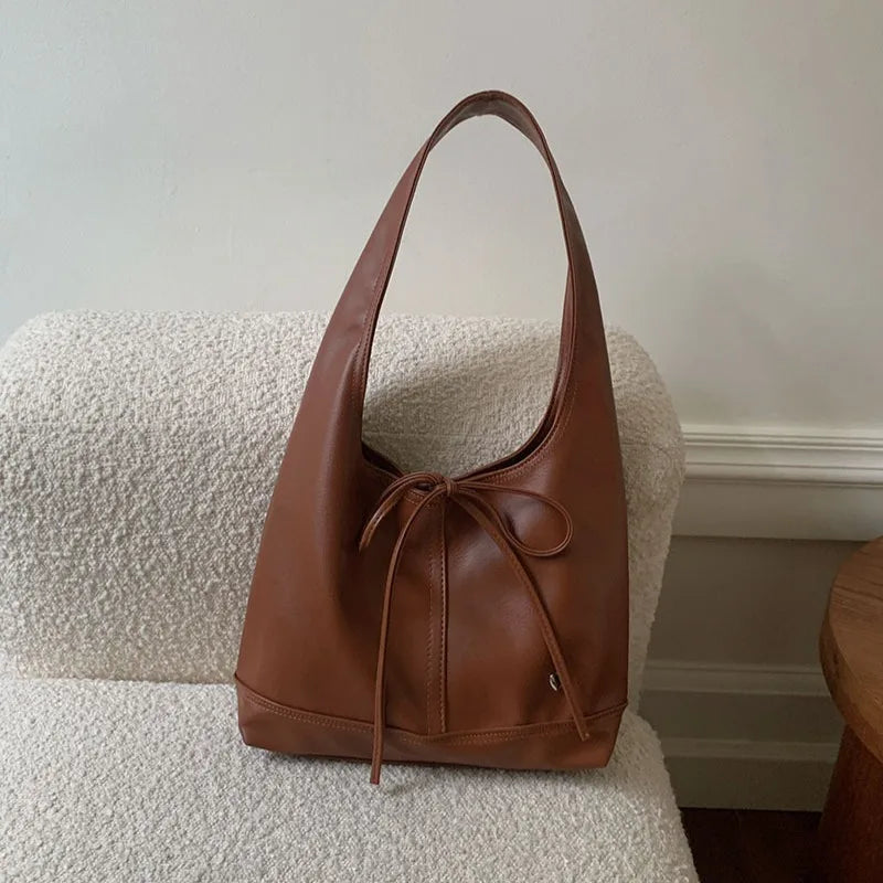 nvxiot - White Elegant Shoulder Bag for Women Korean Style Fashion Solid Color Tote Bag Pu Leather Casual Designer Ladies Handbag
