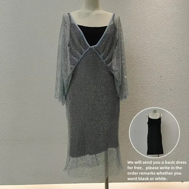 nvxiot - Sexy Mesh Maternity Photography Dress Transparent Rhinestones Baby Shower Party Summer Woman Crystal Bikini Cover-up