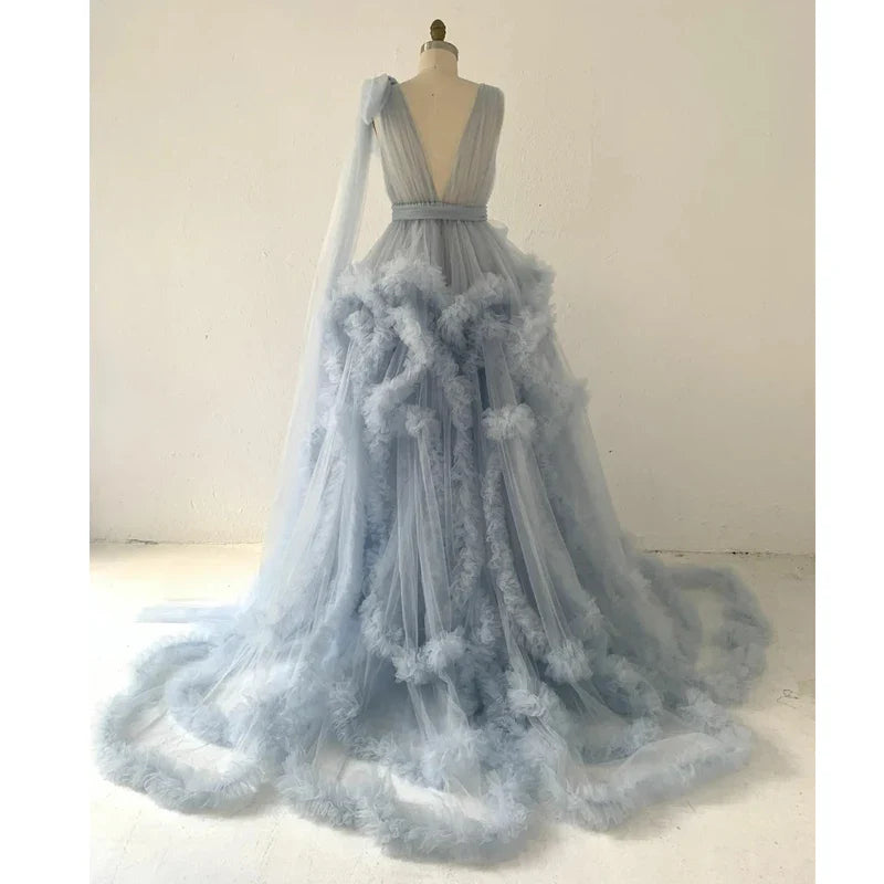 nvxiot - Blue Tulle Maternity Dress for Photo Shoot/Plus Size Maternity Gown/Baby Shower Dress/Photography Dress