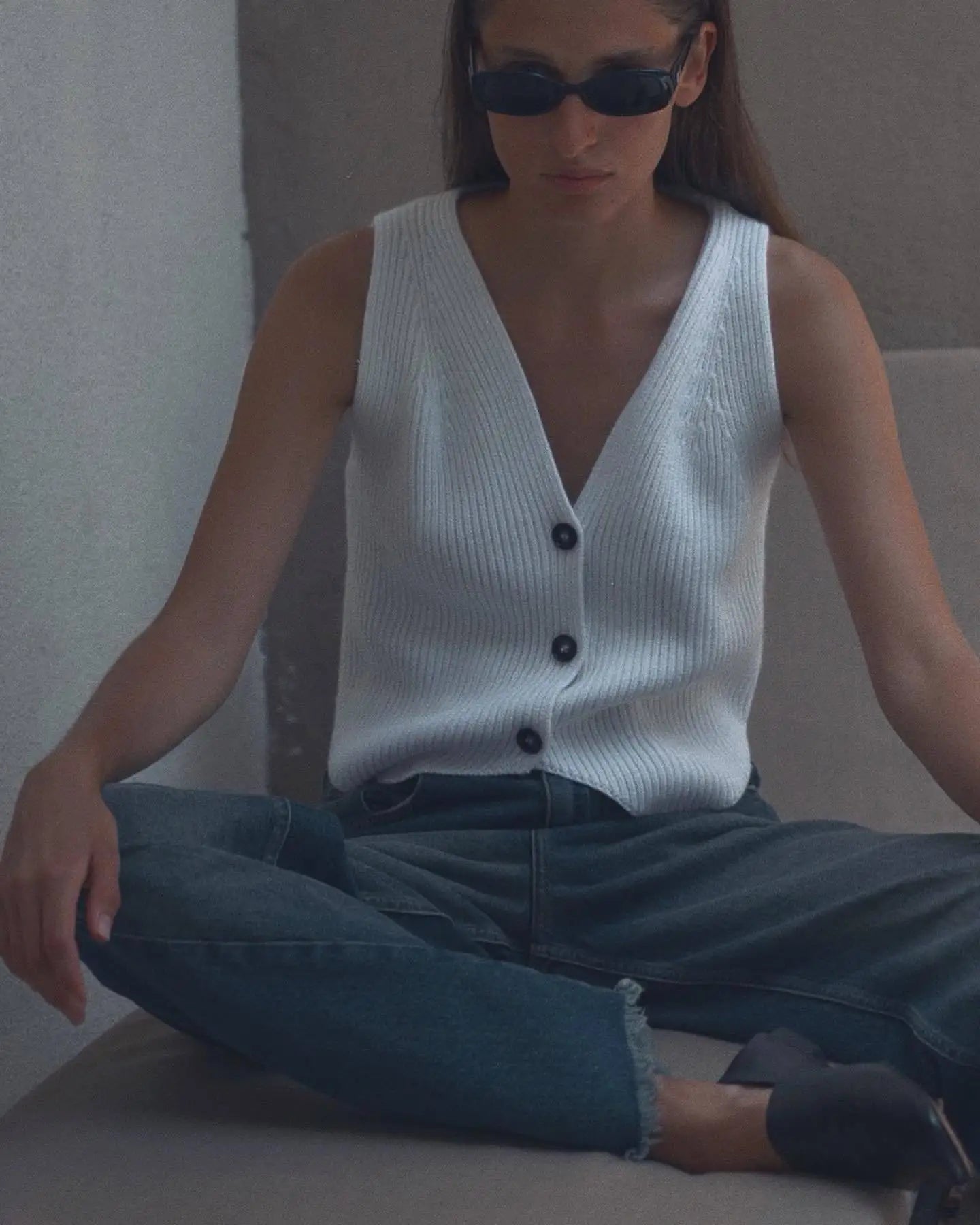 MQTIME - Fashion Casual Knitted Vest Women Elegant Single Breasted Solid Basic Sleeveless Sweater Vest Female Jacket Tops New Year 2024