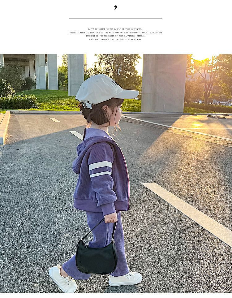 nvxiot Autumn Little Girls Children Clothing Set Two 2Pce Set Purple Hoodies Zipper Jacket +pants Baby Clothes Kids Outfits Sports Suit