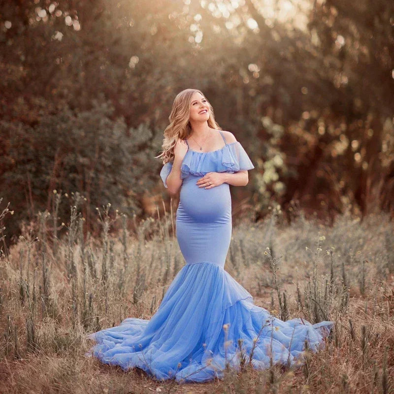 nvxiot - Mermaid Maternity Dresses For Photo Shoot Pregnant Women Pregnancy Dress Photography Props Sexy Off Shoulder Maxi Maternity Gown