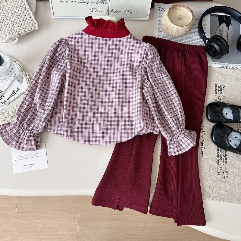 MQTIME - Girls Clothes Sets Autumn Spring Long Sleeve Plaid Shirt+Pants Fashion Korean Children Suits Fall Kids Baby Girl Clothes 2-8Yrs