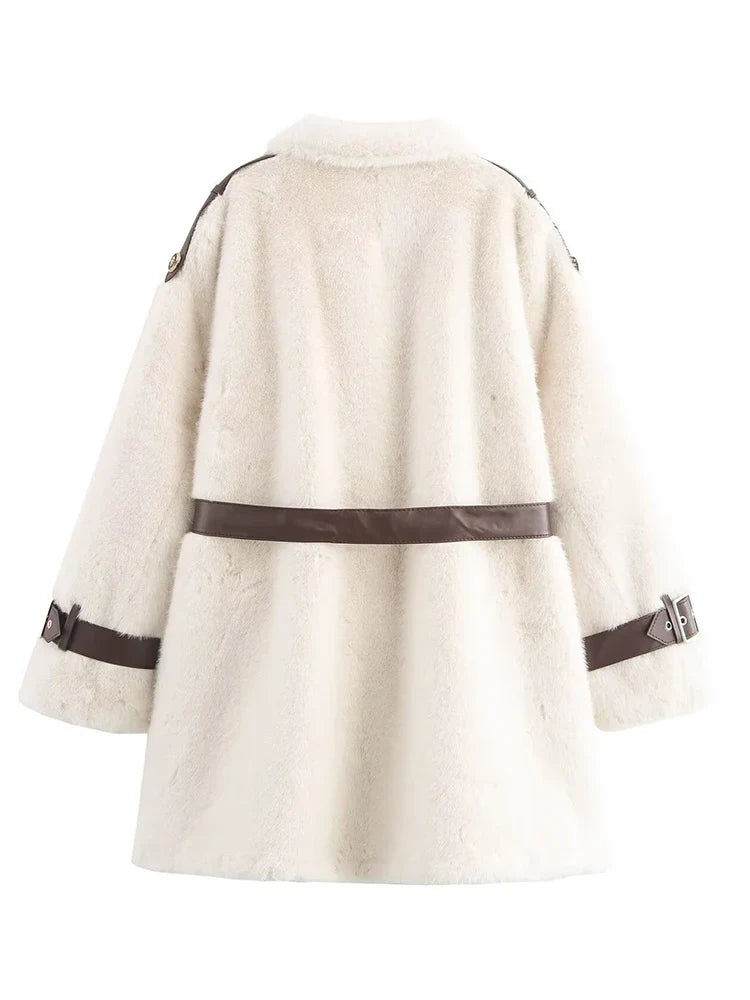 MQTIME - 2024 Women Autumn Winter Jacket Solid Beige Long Sleeve Tops Outwear Coat For Women