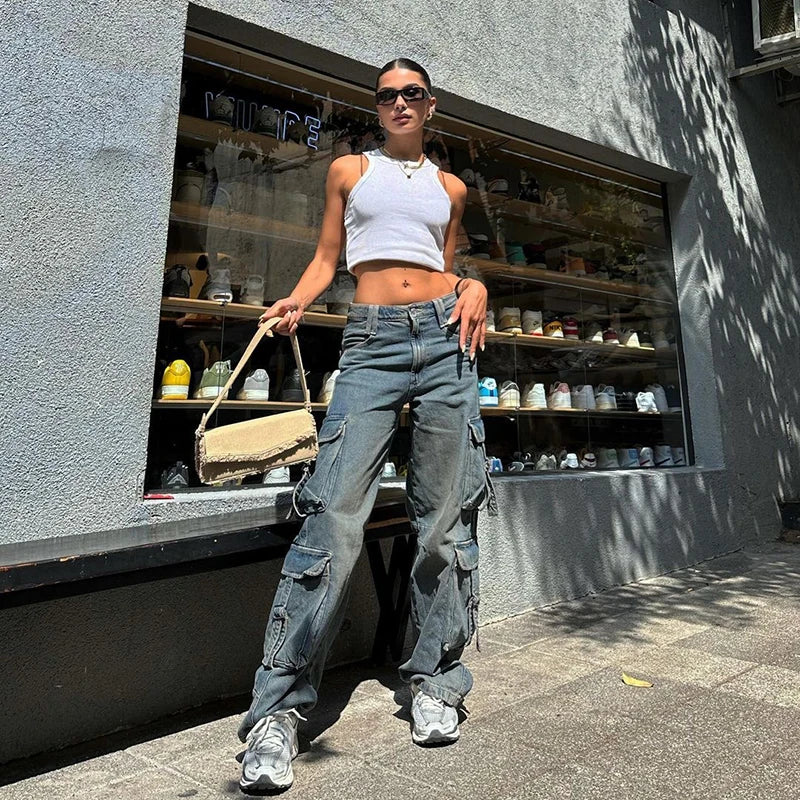 nvxiot - Denim Button Pockets Zipper High Waist Long Women'S Pants Jeans Autumn Winter New Wholesale Solid Y2K Streetwear Clothing