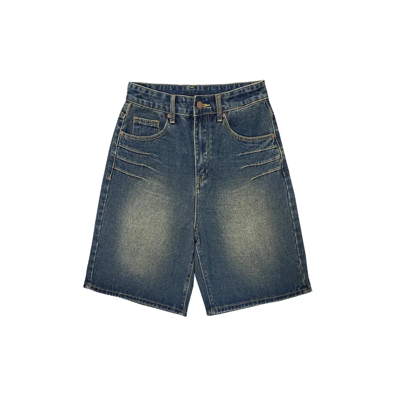 MQTIME - 2024 Women's Short Summer Blue High Waist Jeans Y2K Straight Knee Length Casual Pants Streetwear Vintage Wide Leg Denim Shorts