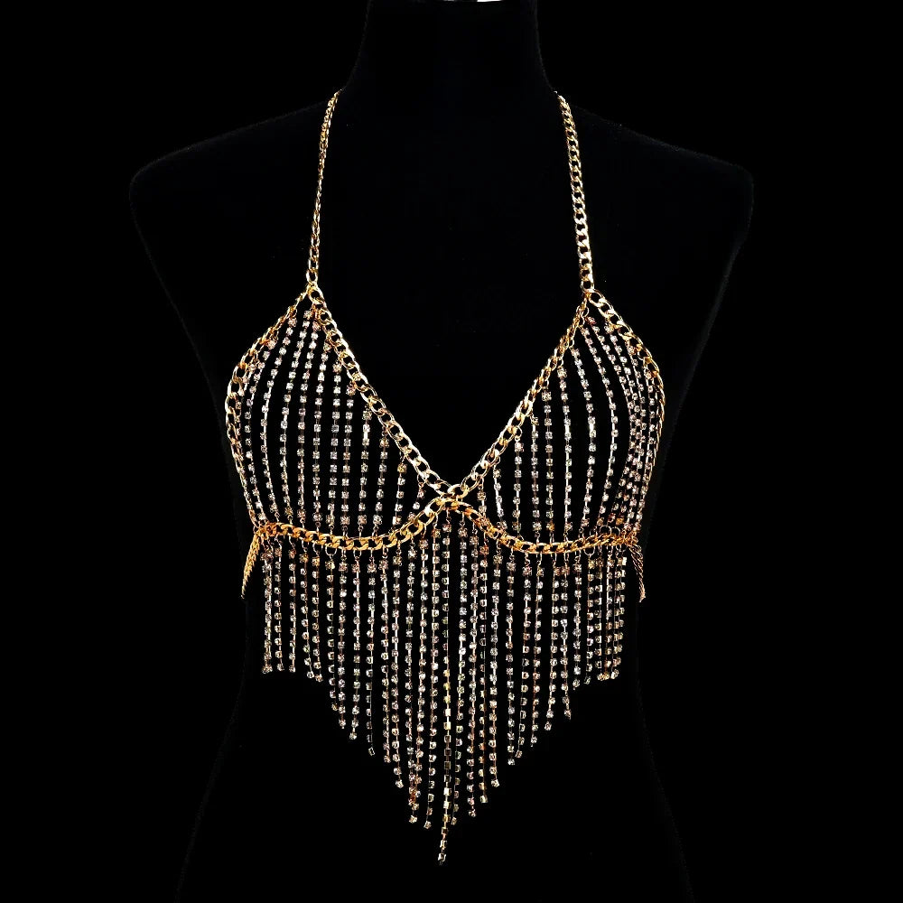nvxiot - Sexy Luxury Maternity Photography Props Dresses Shiny Body Chain Rhinestone Tassel Skirt Photography Studio Accessories