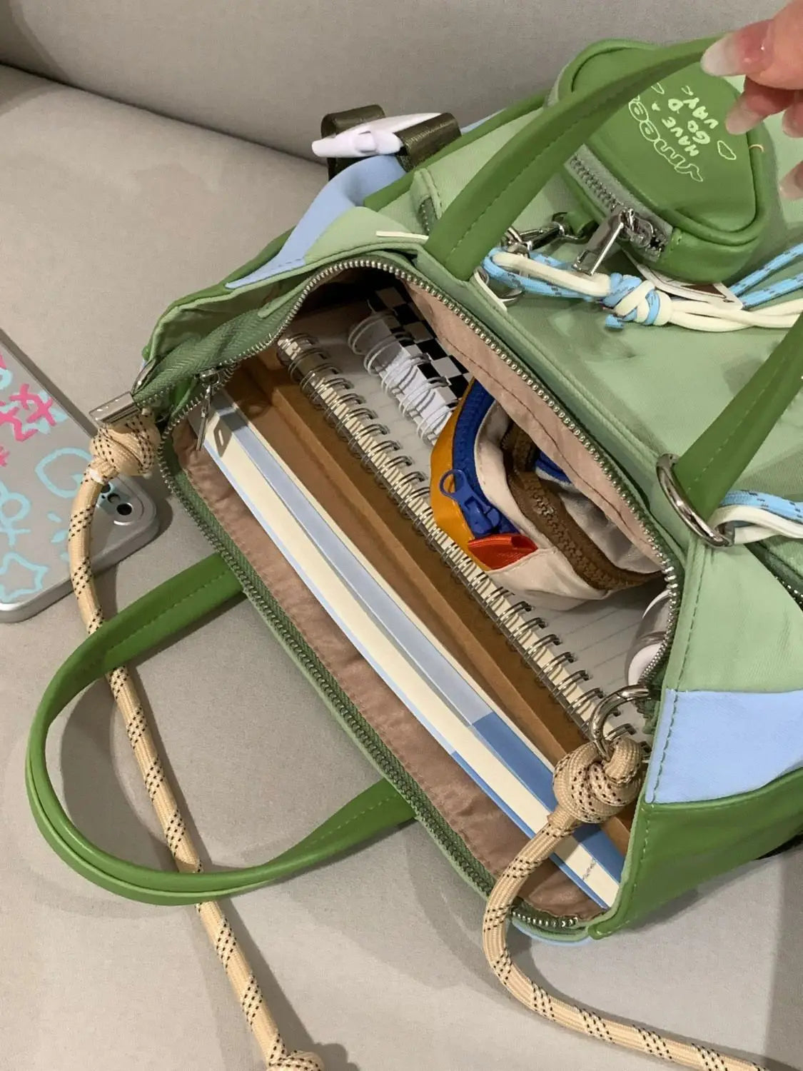 nvxiot - Green Casual Crossbody Bags Women Harajuku Aesthetic Zipper Chic Canvas Hand Bag Purse Female Vintage Messenger Bag Y2k
