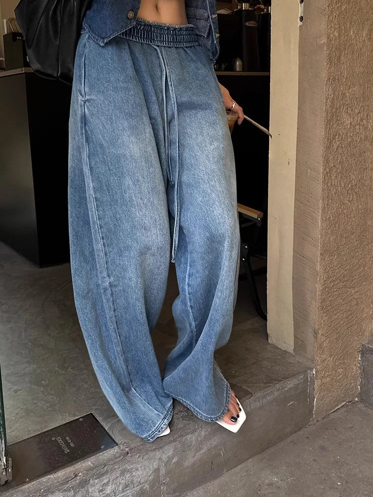 nvxiot - Washed Wide Leg Jeans For Women'S 2024 New Retro Loose Fitting And Slimming Casual Floor Long Pants