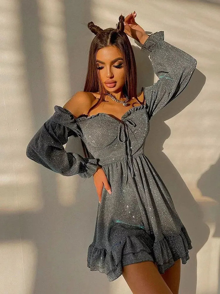 nvxiot Elegant Solid Slim Pleated Dresses For Women Casual A Line Lace Up Long Sleeve Robes Fashion Autumn Club Party Vacation Dress