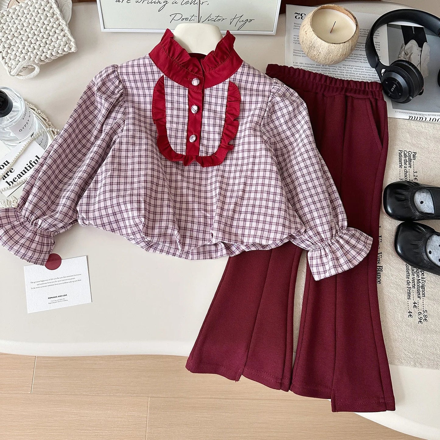 MQTIME - Girls Clothes Sets Autumn Spring Long Sleeve Plaid Shirt+Pants Fashion Korean Children Suits Fall Kids Baby Girl Clothes 2-8Yrs