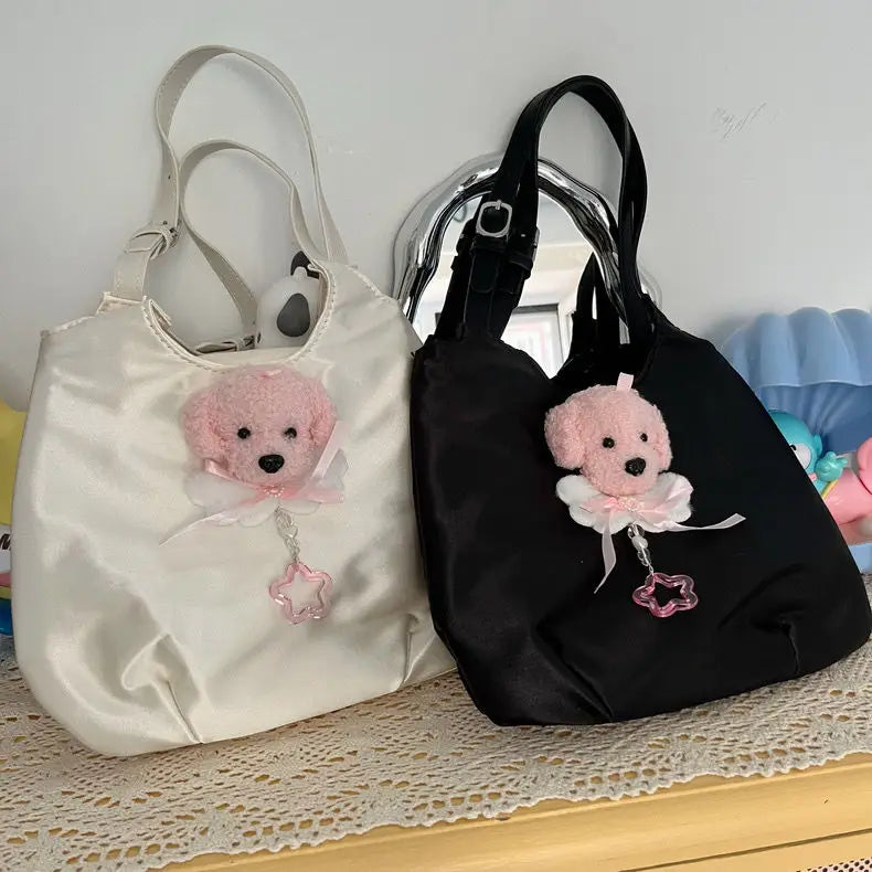 MQTIME - Sweet Cool Pink Handbag Women Retro Hot Girls Satin Chic Soft Y2k Bags Ladies Vintage Dog Cute Underarm Bag Aesthetic