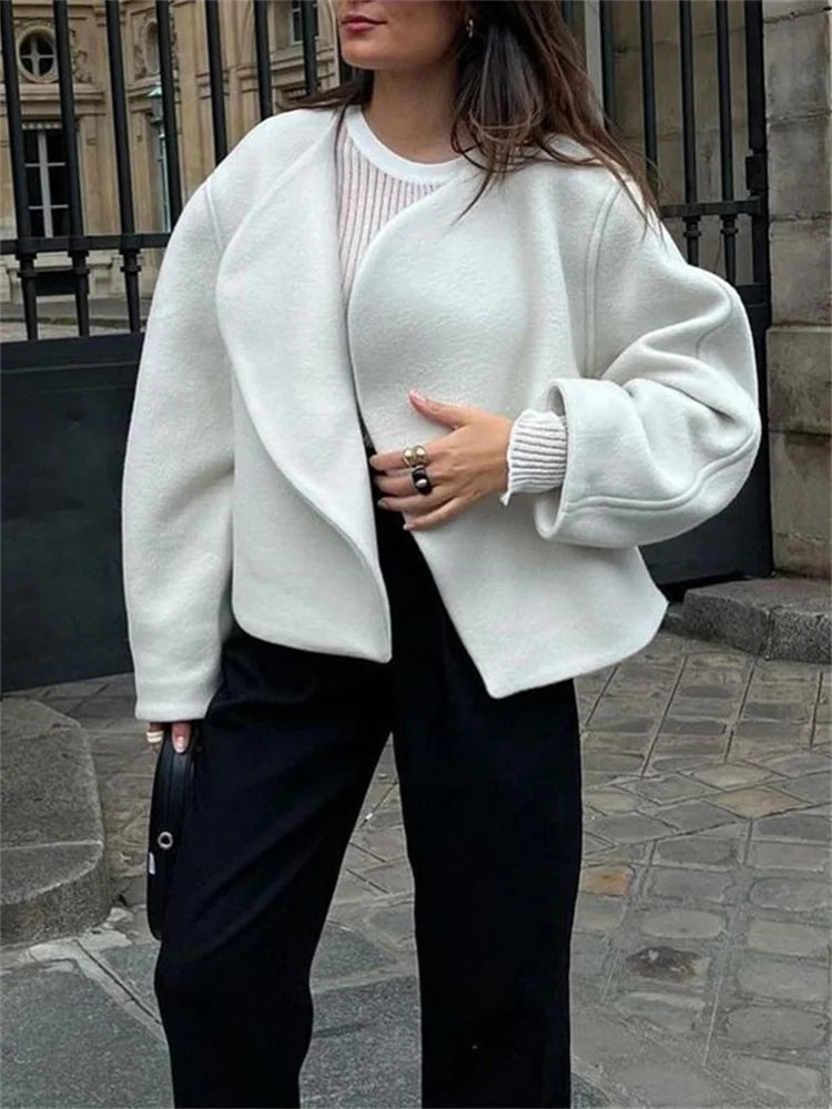 nvxiot - Casual Lapel Cardigan Top Women's Long Sleeve Fashion Patchwork Elegant Loose Solid jackets Female Autumn Outwear Cardigan
