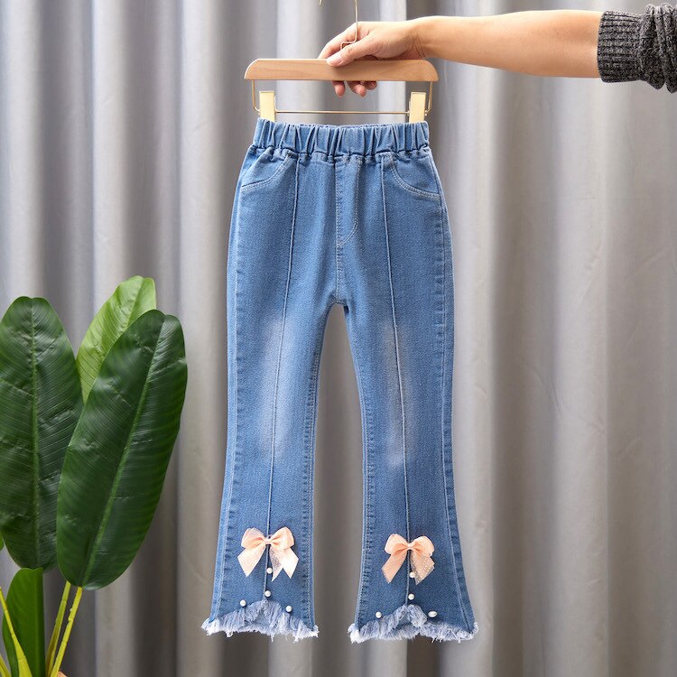 nvxiot Child Girls Casual Jeans Toddler Clothes 2 To 10 Years Fashion Kids Denim Pants Summer High Waist Trousers Blue Size 3T 6T 7T 8T