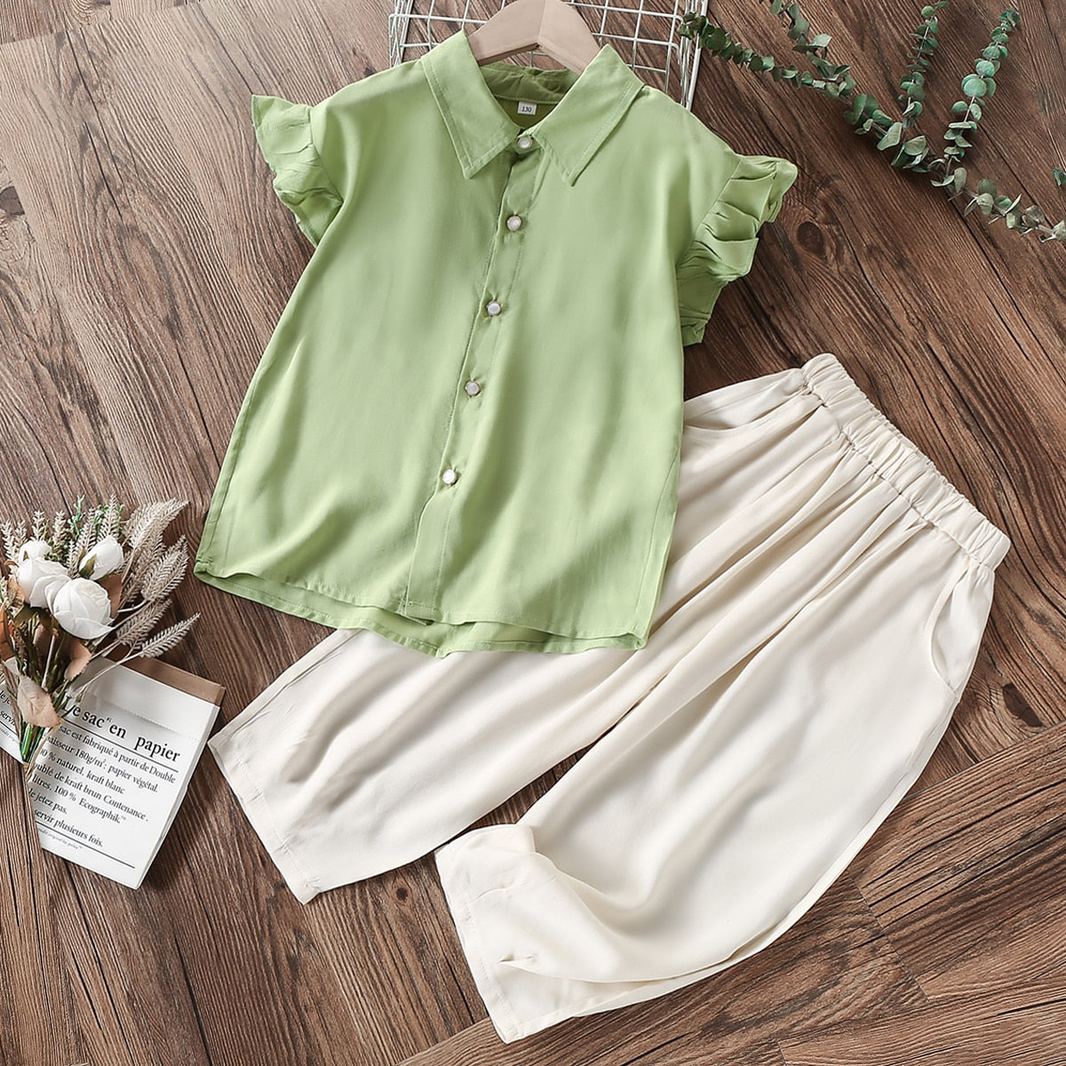 nvxiot Kids Clothes Summer Sets for Girls Suits Baby Chiffon Shirts & Pants Teenager School Outfits Children Costumes 4 6 8 10 12 Years